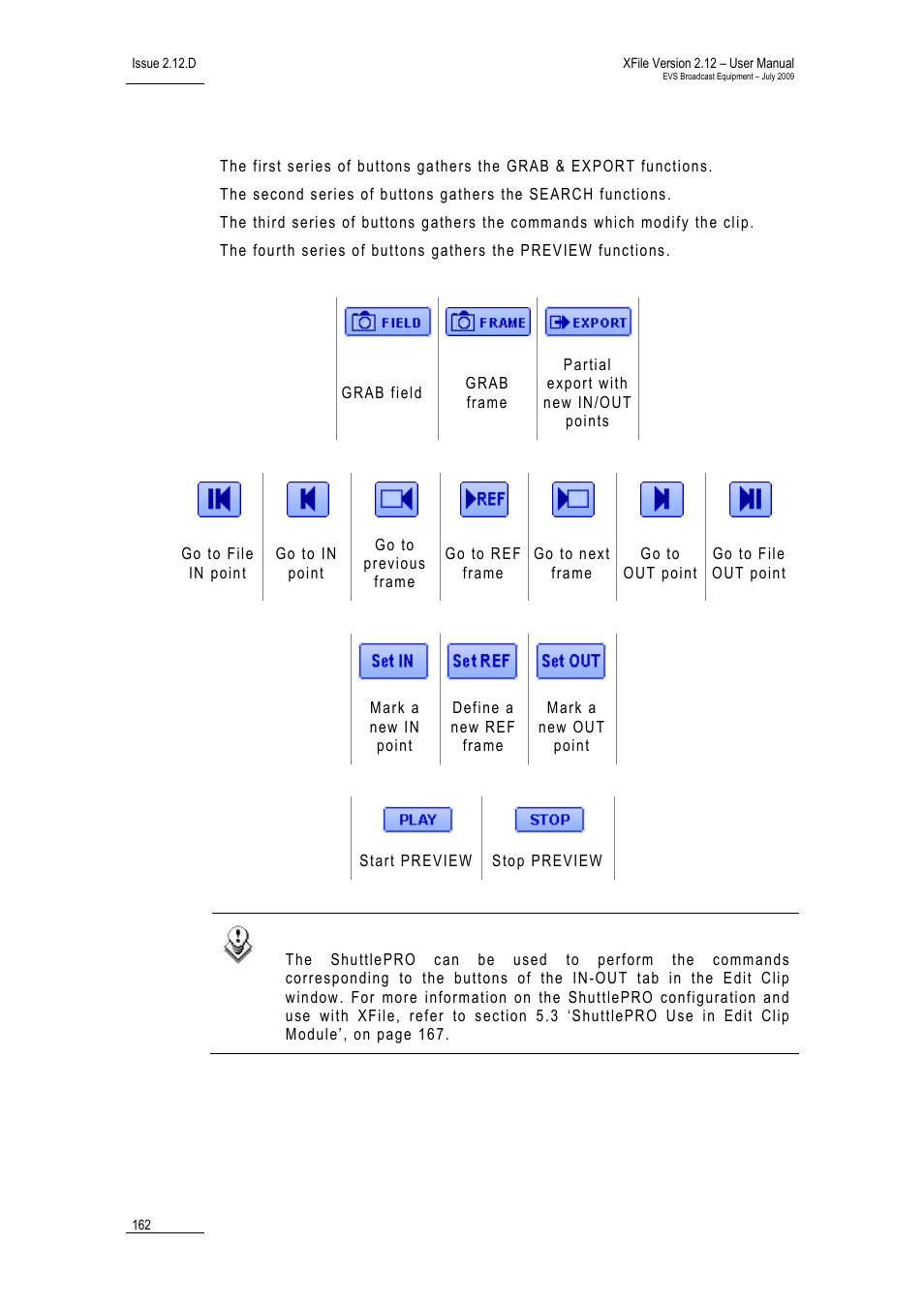 Buttons, Uttons | EVS Xfile Version 2.12 - July 2009 User Manual User Manual | Page 163 / 191