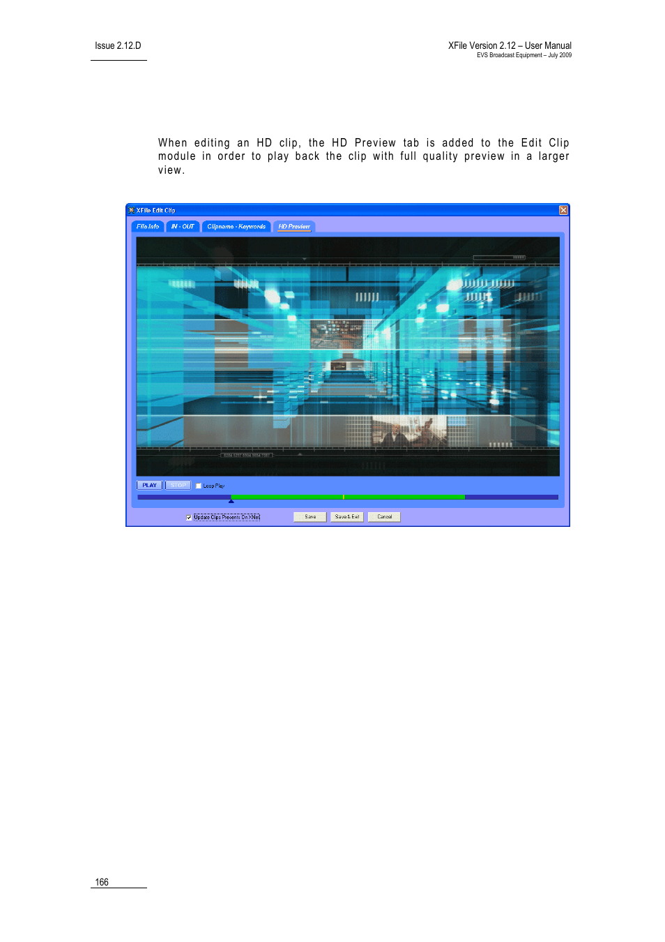 6 hd preview tab, Hd preview tab, 6 hd | Review | EVS Xfile Version 2.12 - July 2009 User Manual User Manual | Page 167 / 191