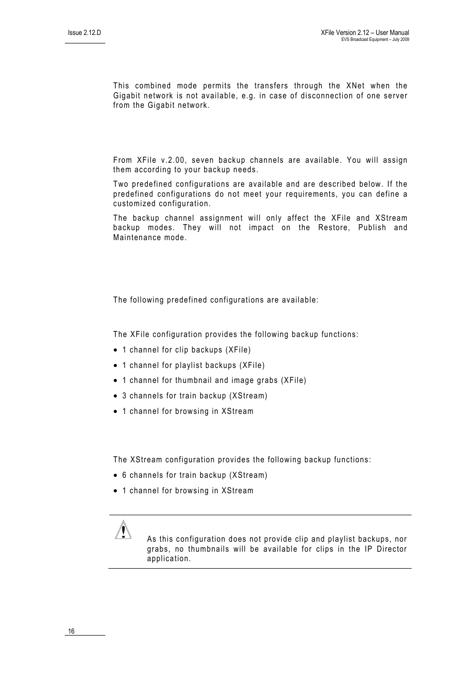Combined mode gbe + xnet, 3 backup channel assignment, Predefined configuration | Xfile configuration, Xstream configuration, Backup channel assignment, Ackup, Hannel, Ssignment | EVS Xfile Version 2.12 - July 2009 User Manual User Manual | Page 17 / 191