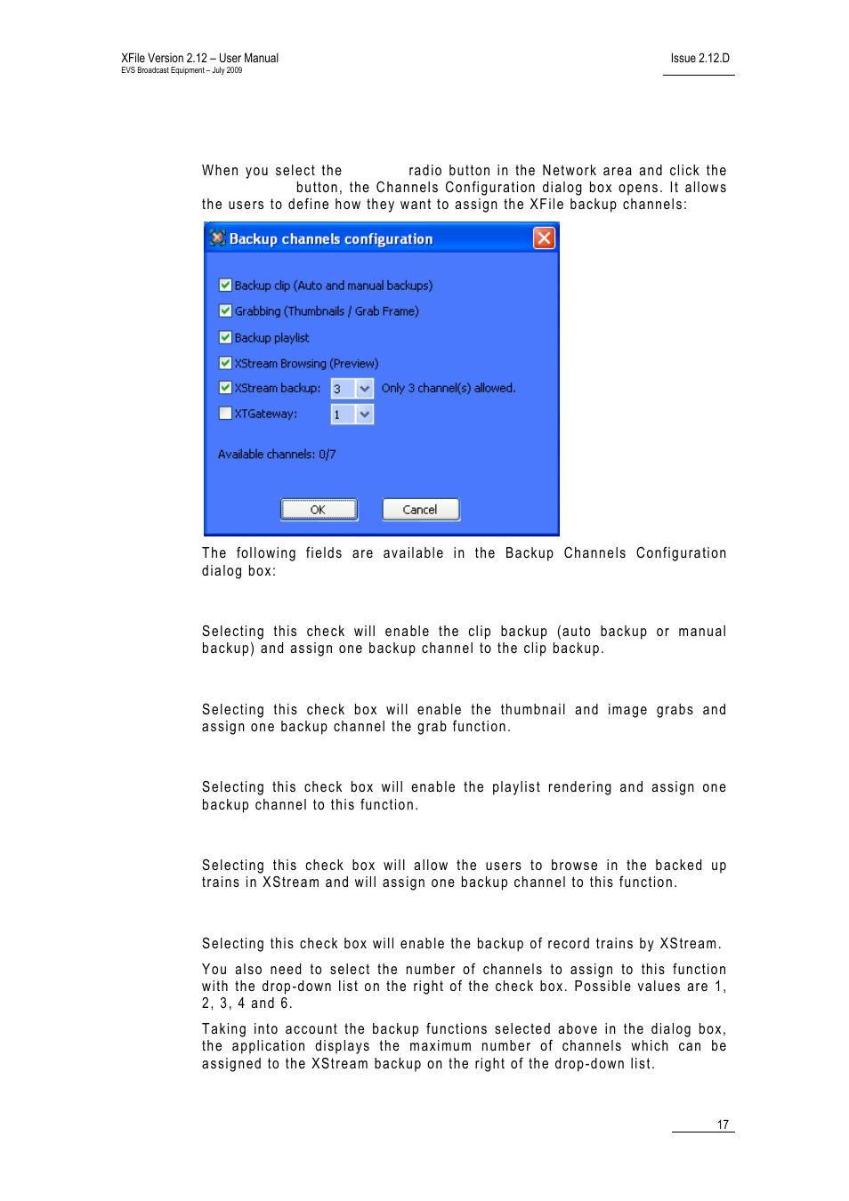 Custom configuration, Backup clip, Grab | Backup playlist, Xstream browsing, Xstream backup | EVS Xfile Version 2.12 - July 2009 User Manual User Manual | Page 18 / 191