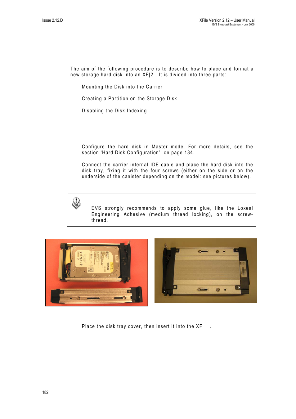 Mounting the disk into the carrier, Xf_installharddisk_mountdisk, Installing a new hard disk | EVS Xfile Version 2.12 - July 2009 User Manual User Manual | Page 183 / 191