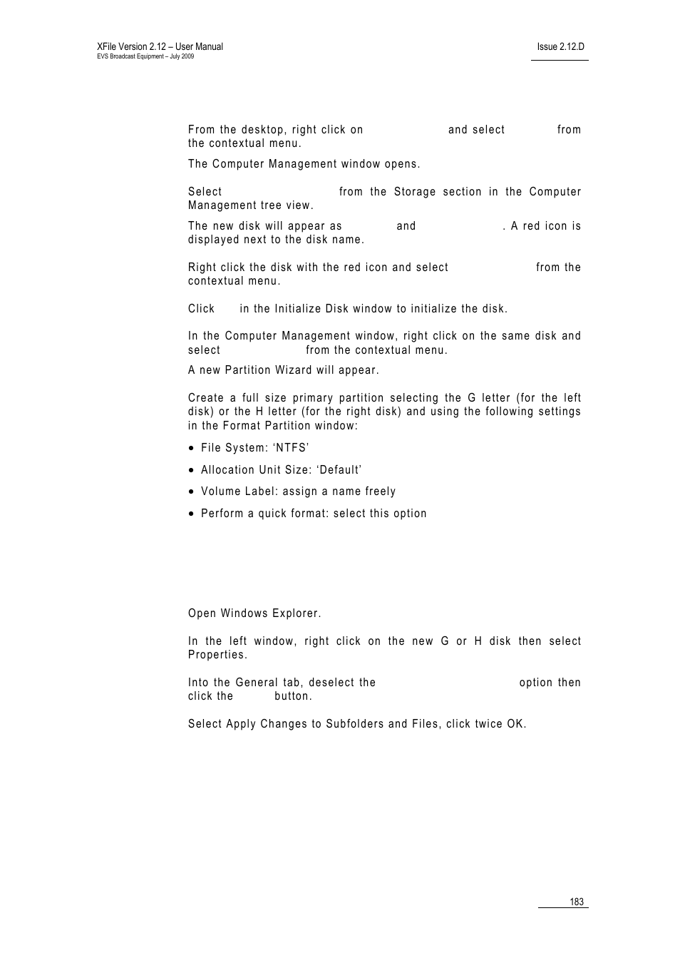 Creating a partition on the storage disk, Disabling the disk indexing, Xf_installharddisk_createpartition | Xf_installharddisk_disabledixkindexing | EVS Xfile Version 2.12 - July 2009 User Manual User Manual | Page 184 / 191