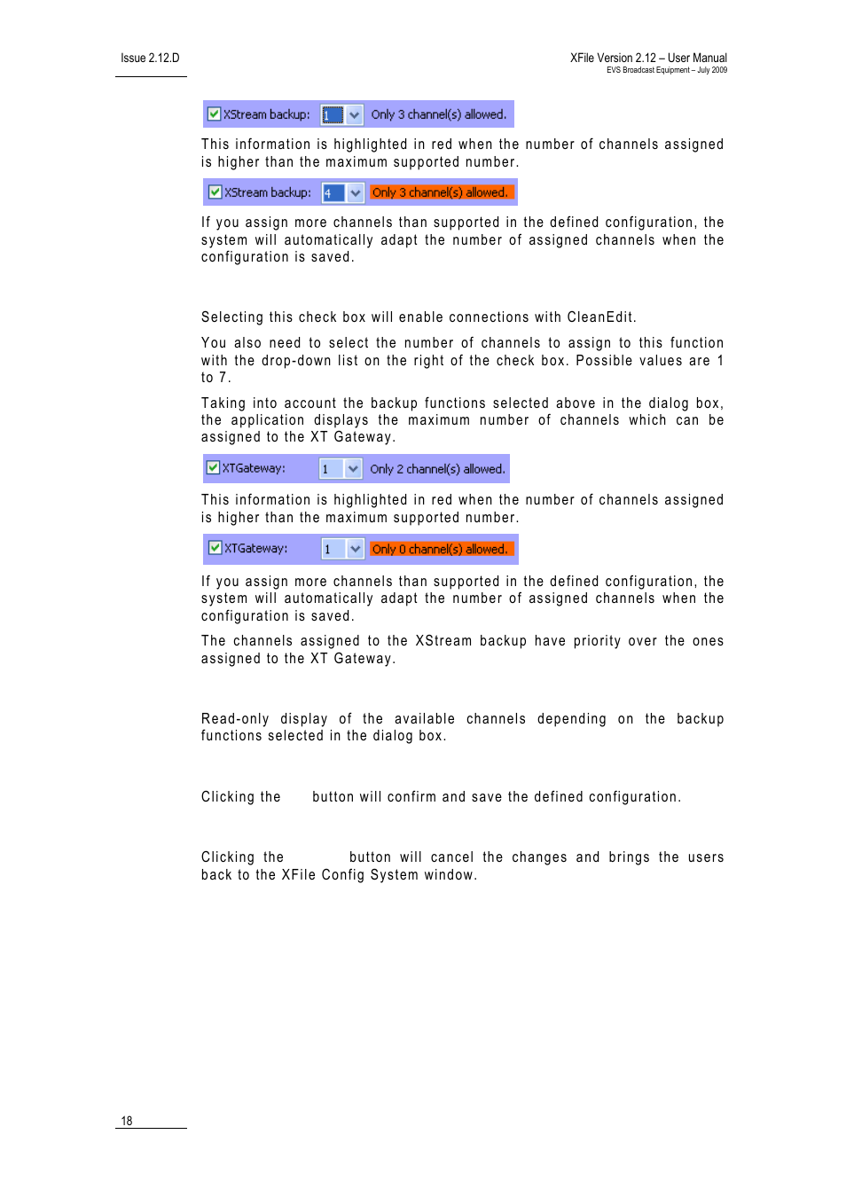 Xt gateway, Available channels, Cancel | EVS Xfile Version 2.12 - July 2009 User Manual User Manual | Page 19 / 191