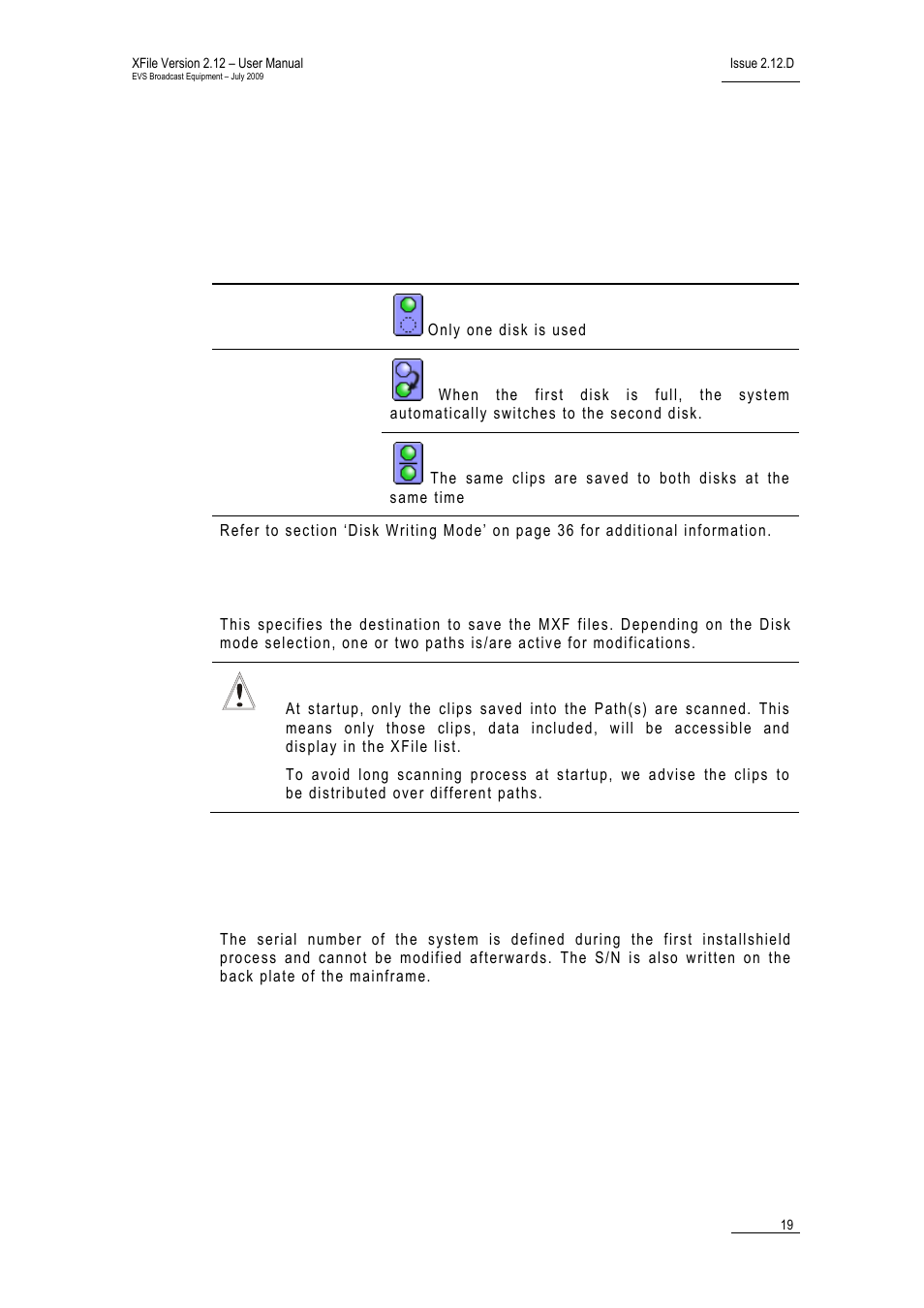 4 storage area, Disk mode (single disk / dual disk), Path a / b | 5 system area, Serial number, Storage area, System area | EVS Xfile Version 2.12 - July 2009 User Manual User Manual | Page 20 / 191