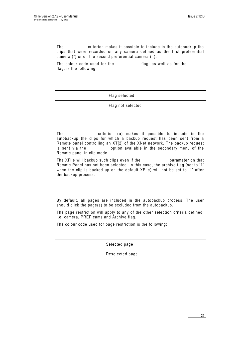 Pref cams, Archive flag, Page restriction | EVS Xfile Version 2.12 - July 2009 User Manual User Manual | Page 26 / 191