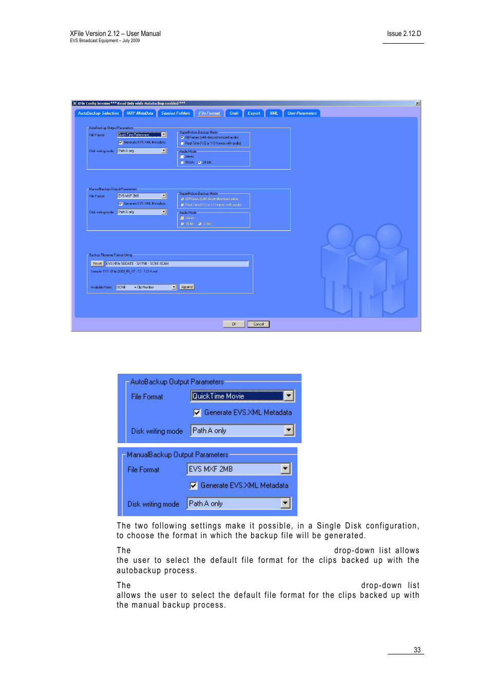 4 tab 4 – file format, Parameters for output file format, Xf_cs_tab4_advancedparam | Tab 4 – file format, File, Format, Ormat | EVS Xfile Version 2.12 - July 2009 User Manual User Manual | Page 34 / 191