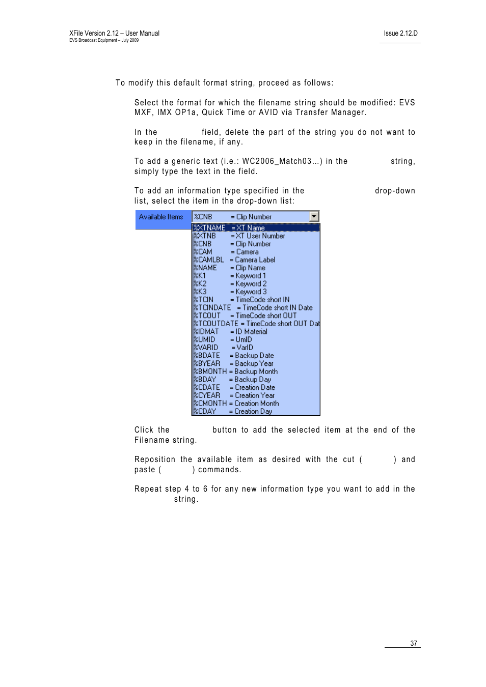 How to modify the default filename format string, Xfile_cs_ap_modifyfileformatstring | EVS Xfile Version 2.12 - July 2009 User Manual User Manual | Page 38 / 191