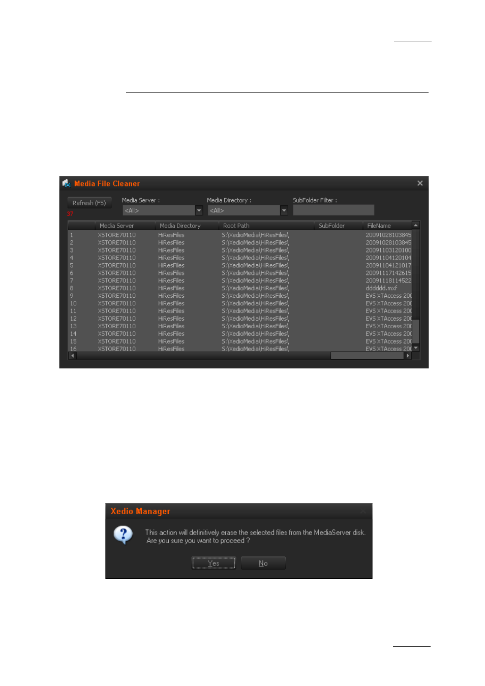 Media file cleaner, Age 127, S 12 ‘media file | Cleaner, Ge 127 | EVS XEDIO Manager Version 4.1 - December 2011 User Manual User Manual | Page 137 / 138