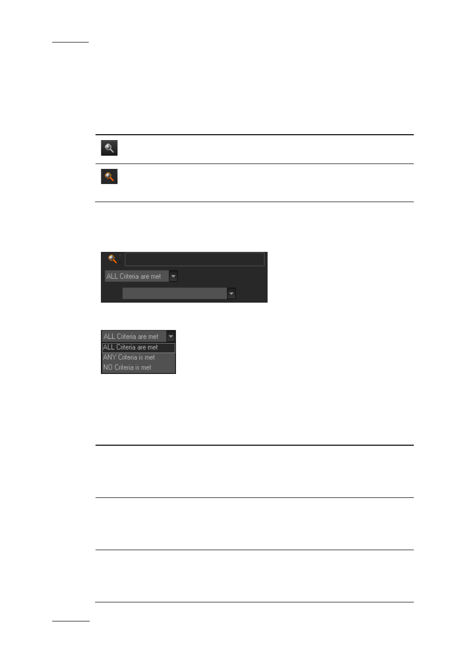 Filter activation, Show/hide filter button, Filter extended area | Criteria combination | EVS XEDIO Manager Version 4.1 - December 2011 User Manual User Manual | Page 58 / 138
