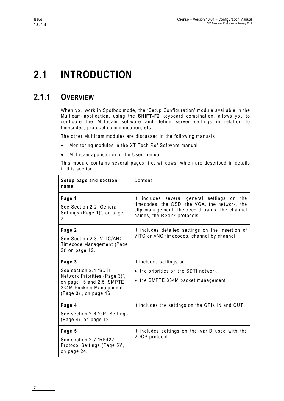 Setup in multicam, 1 introduction, 1 overview | Verview | EVS XSense Version 10.04 - January 2011 Configuration Manual User Manual | Page 11 / 96