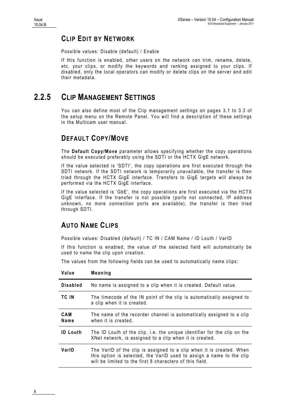 Clip edit by network, 5 clip management settings, Default copy/move | Auto name clips, Anagement, Ettings | EVS XSense Version 10.04 - January 2011 Configuration Manual User Manual | Page 15 / 96