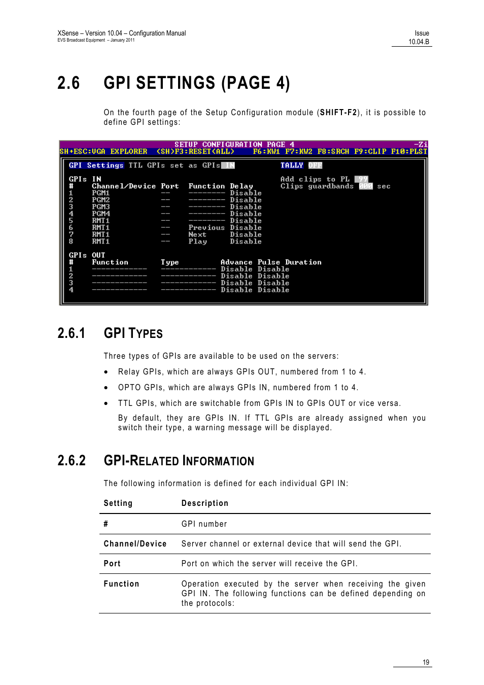 1 gpi types, 2 gpi-related information, 6 ‘gpi settings | 6 gpi settings (page 4), 1 gpi, 2 gpi-r, Ypes, Elated, Nformation | EVS XSense Version 10.04 - January 2011 Configuration Manual User Manual | Page 28 / 96