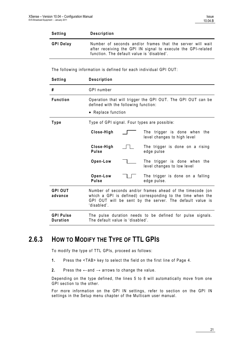 3 how to modify the type of ttl gpis, Ow to, Odify the | Ype of | EVS XSense Version 10.04 - January 2011 Configuration Manual User Manual | Page 30 / 96