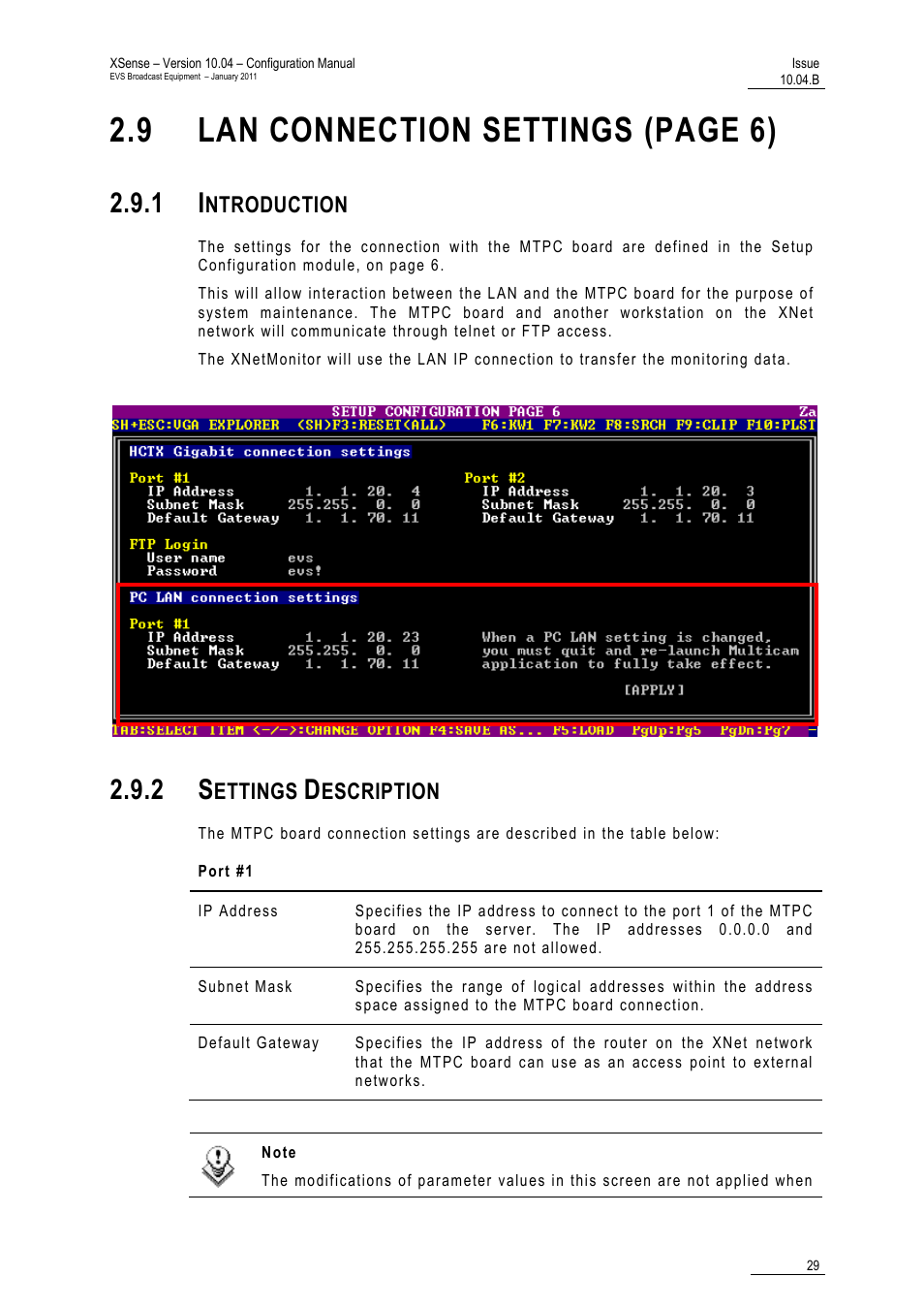 1 introduction, 2 settings description, 9 lan connection settings (page 6) | Ntroduction, Ettings, Escription | EVS XSense Version 10.04 - January 2011 Configuration Manual User Manual | Page 38 / 96