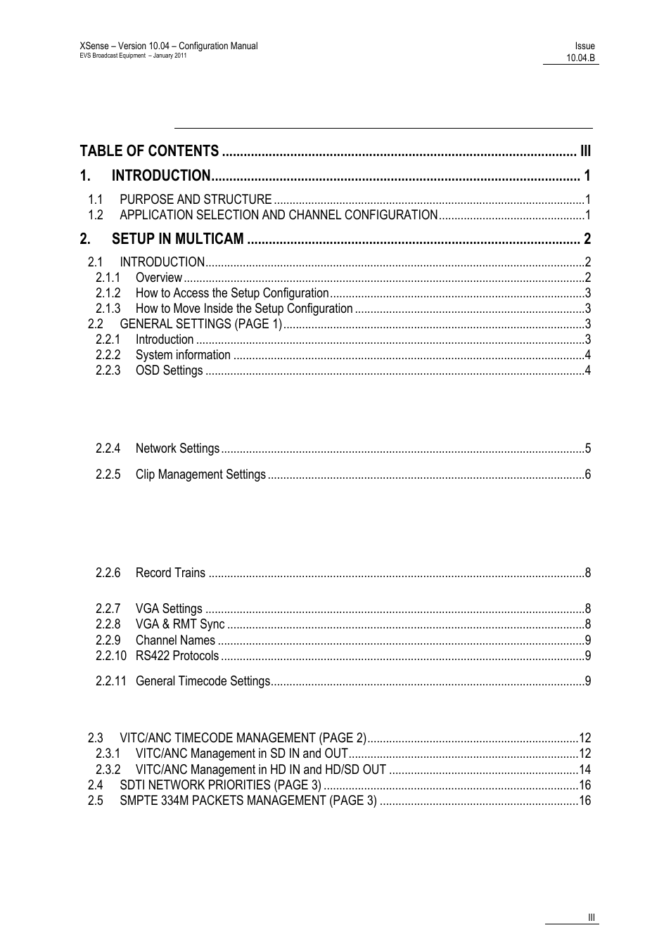EVS XSense Version 10.04 - January 2011 Configuration Manual User Manual | Page 4 / 96