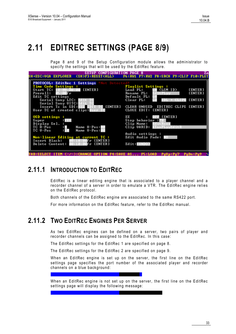 1 introduction to editrec, 2 two editrec engines per server, 11 editrec settings (page 8/9) | EVS XSense Version 10.04 - January 2011 Configuration Manual User Manual | Page 42 / 96