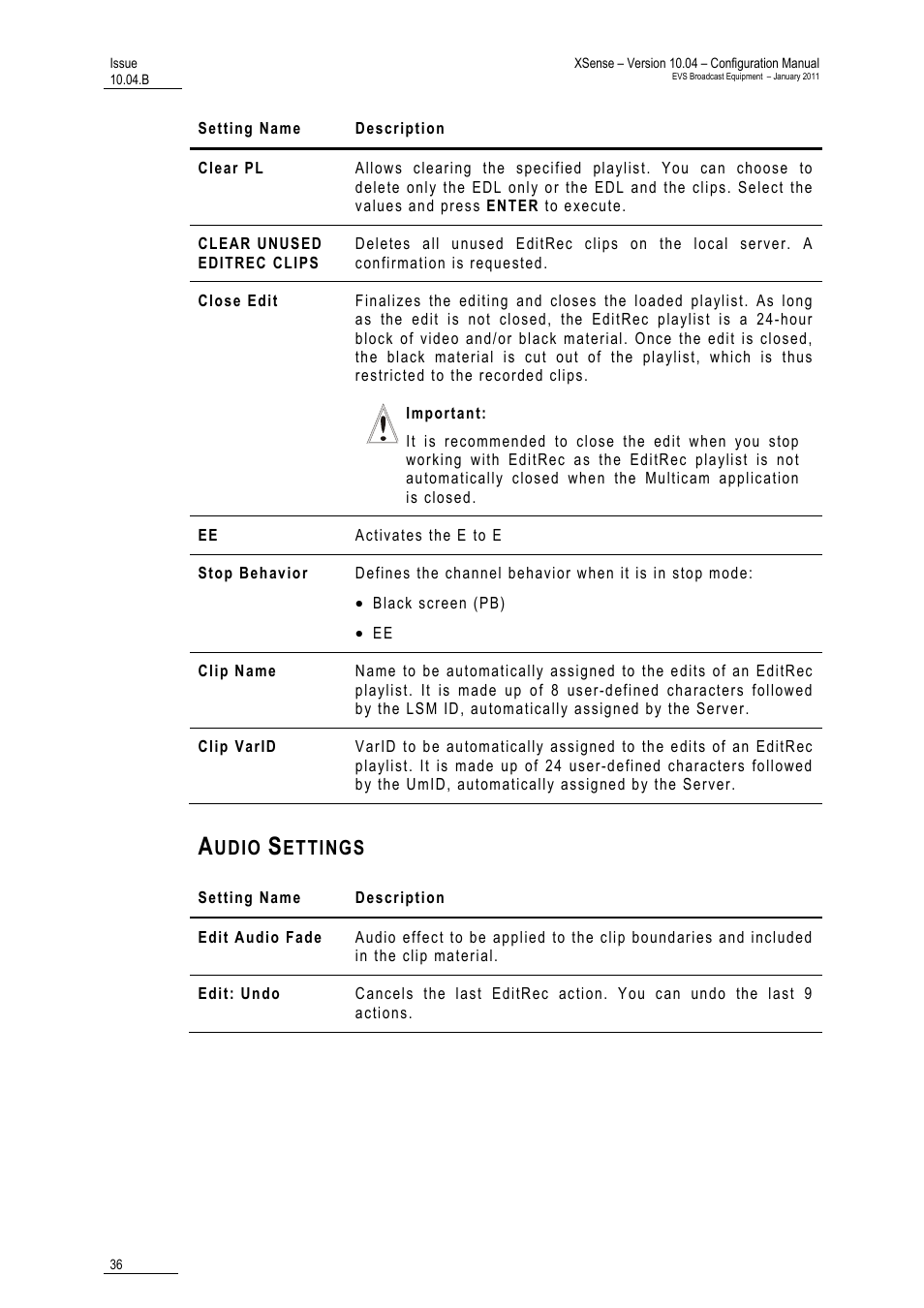 Audio settings, Udio, Ettings | EVS XSense Version 10.04 - January 2011 Configuration Manual User Manual | Page 45 / 96