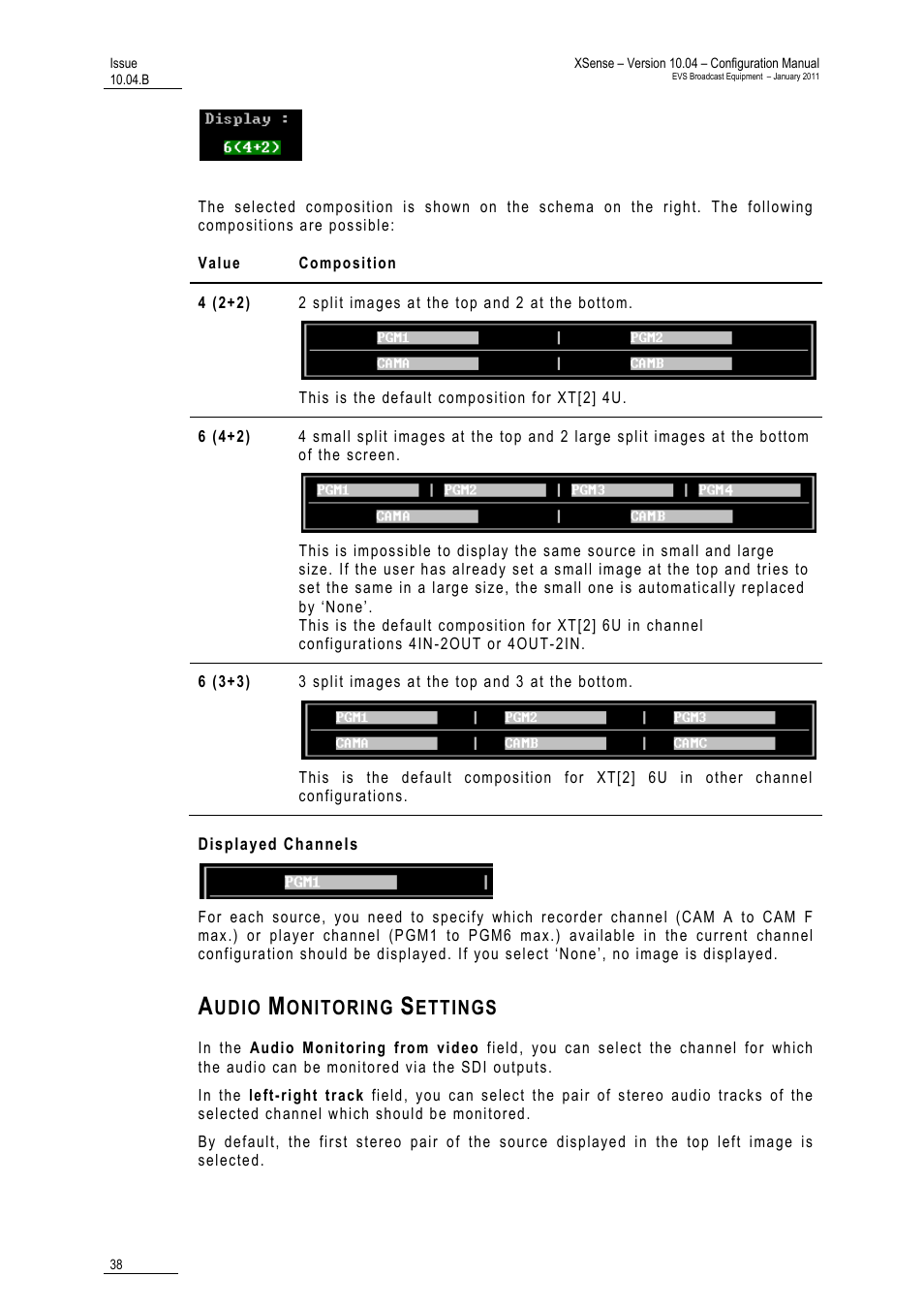 Displayed channels, Audio monitoring settings | EVS XSense Version 10.04 - January 2011 Configuration Manual User Manual | Page 47 / 96