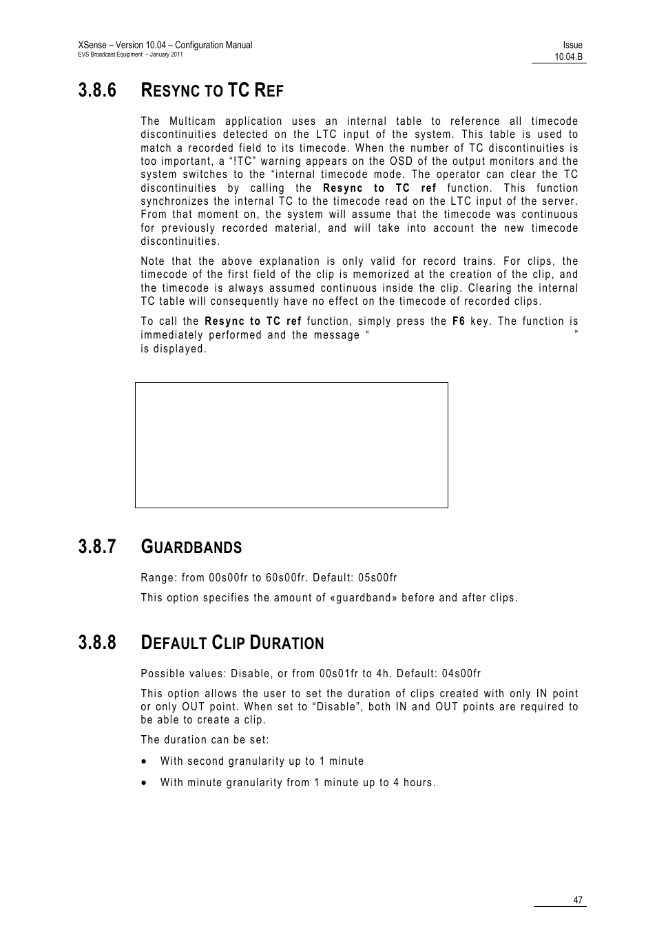 6 resync to tc ref, 7 guardbands, 8 default clip duration | Esync to, Uardbands, Efault, Uration | EVS XSense Version 10.04 - January 2011 Configuration Manual User Manual | Page 56 / 96