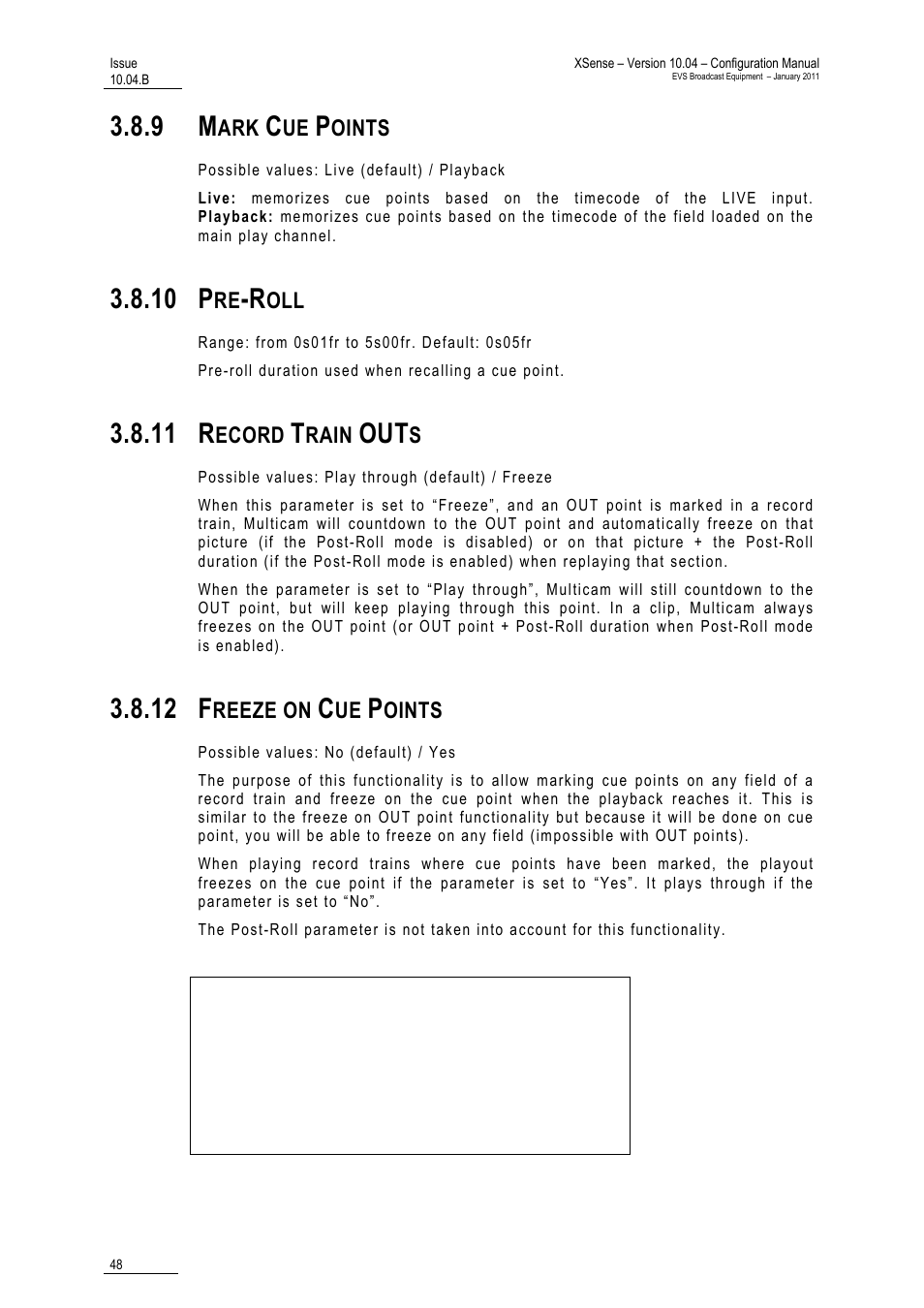 9 mark cue points, 10 pre-roll, 11 record train outs | 12 freeze on cue points, 10 p, 11 r, 12 f | EVS XSense Version 10.04 - January 2011 Configuration Manual User Manual | Page 57 / 96