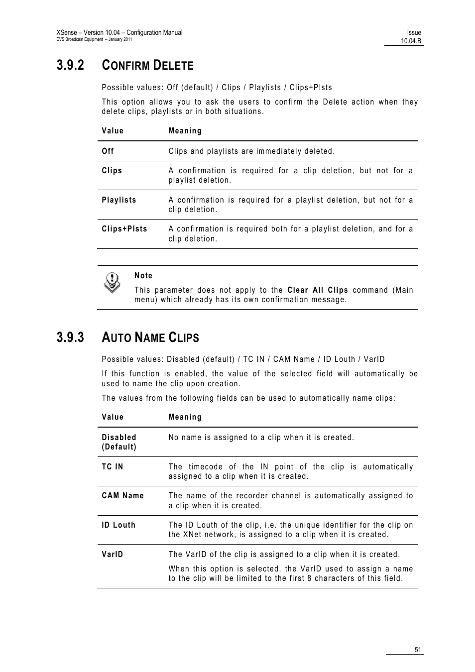 2 confirm delete, 3 auto name clips, Onfirm | Elete, Lips | EVS XSense Version 10.04 - January 2011 Configuration Manual User Manual | Page 60 / 96