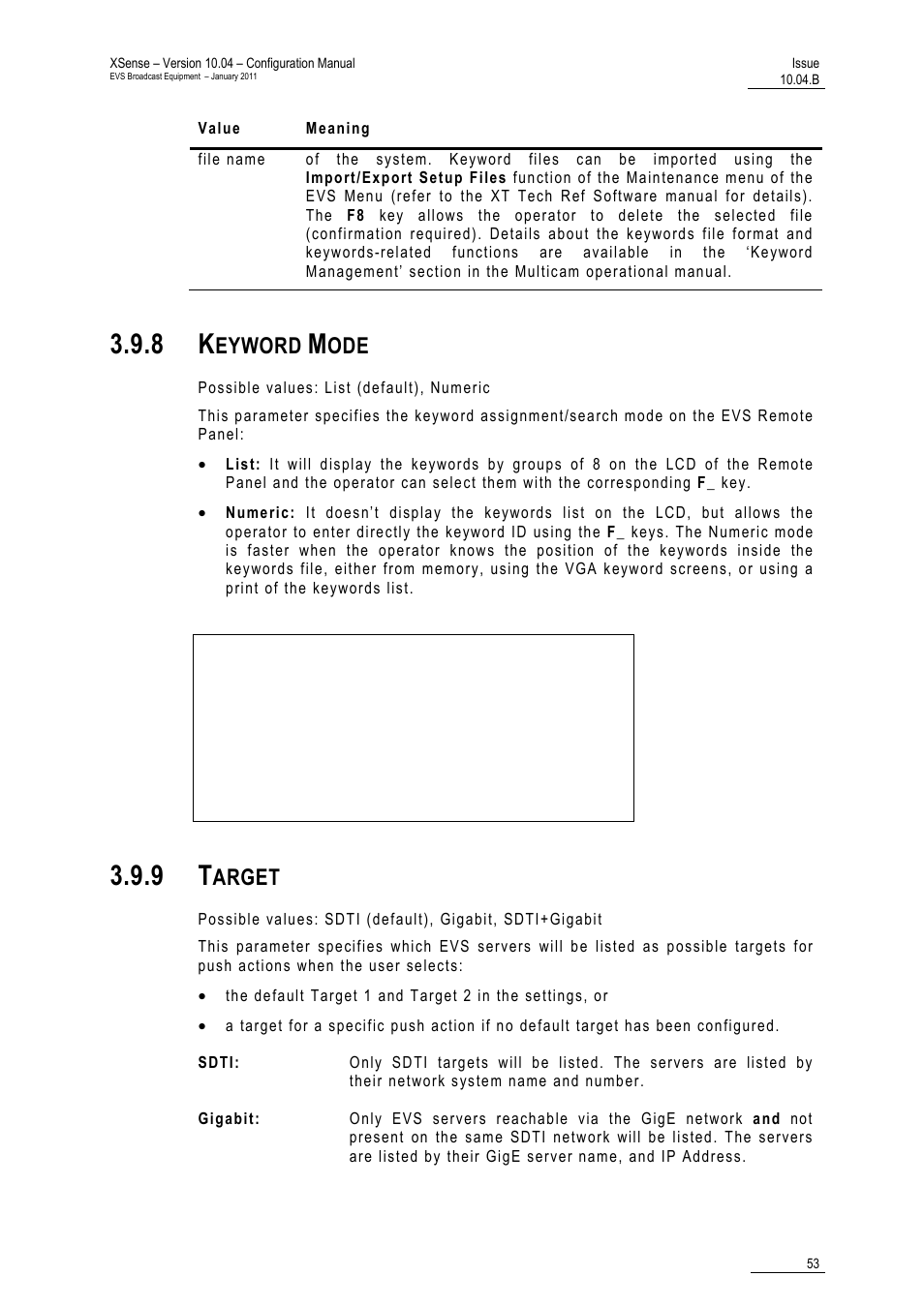 8 keyword mode, 9 target, Eyword | Arget | EVS XSense Version 10.04 - January 2011 Configuration Manual User Manual | Page 62 / 96