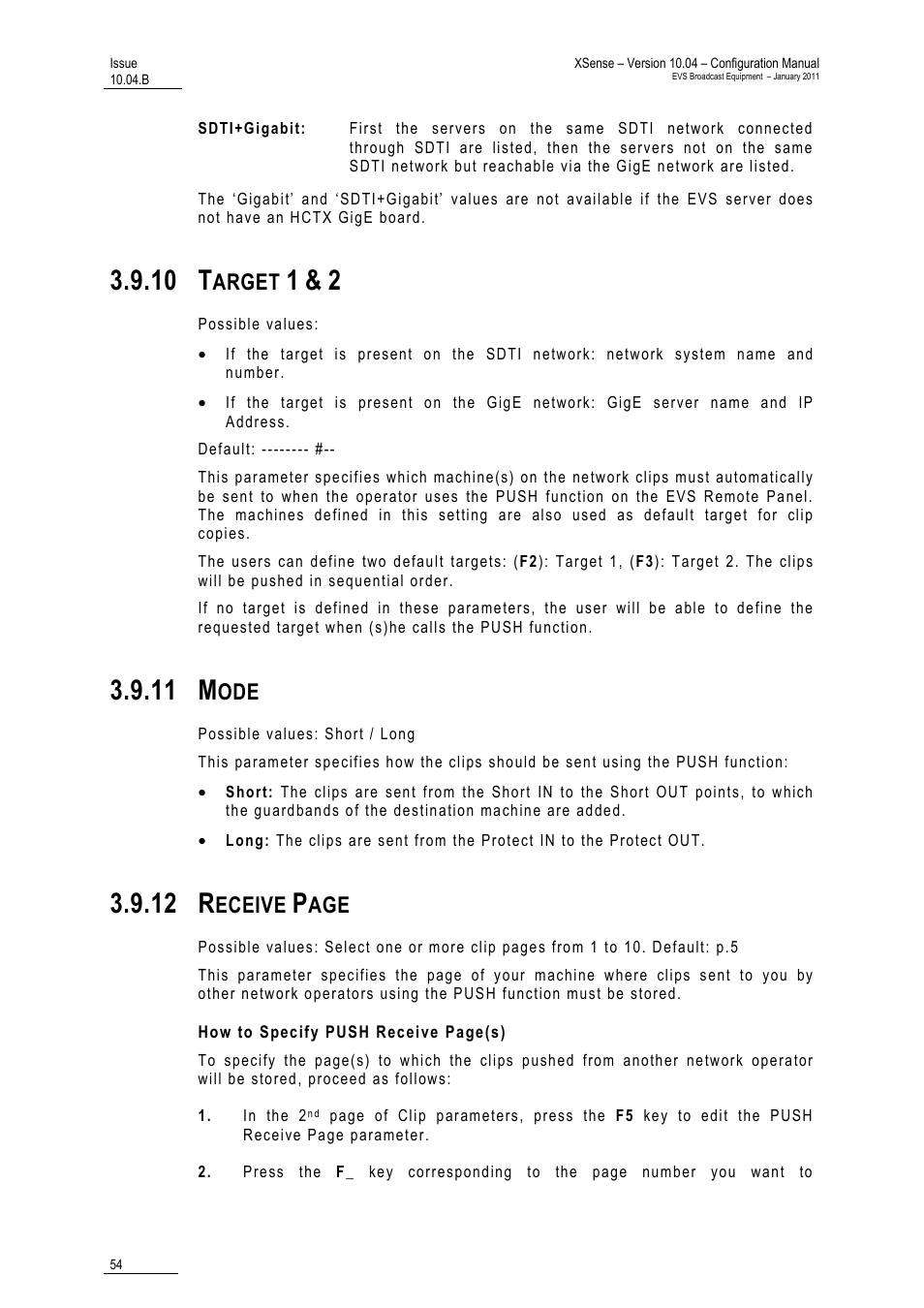 10 target 1 & 2, 11 mode, 10 t | 11 m, 12 r, Arget, Eceive | EVS XSense Version 10.04 - January 2011 Configuration Manual User Manual | Page 63 / 96