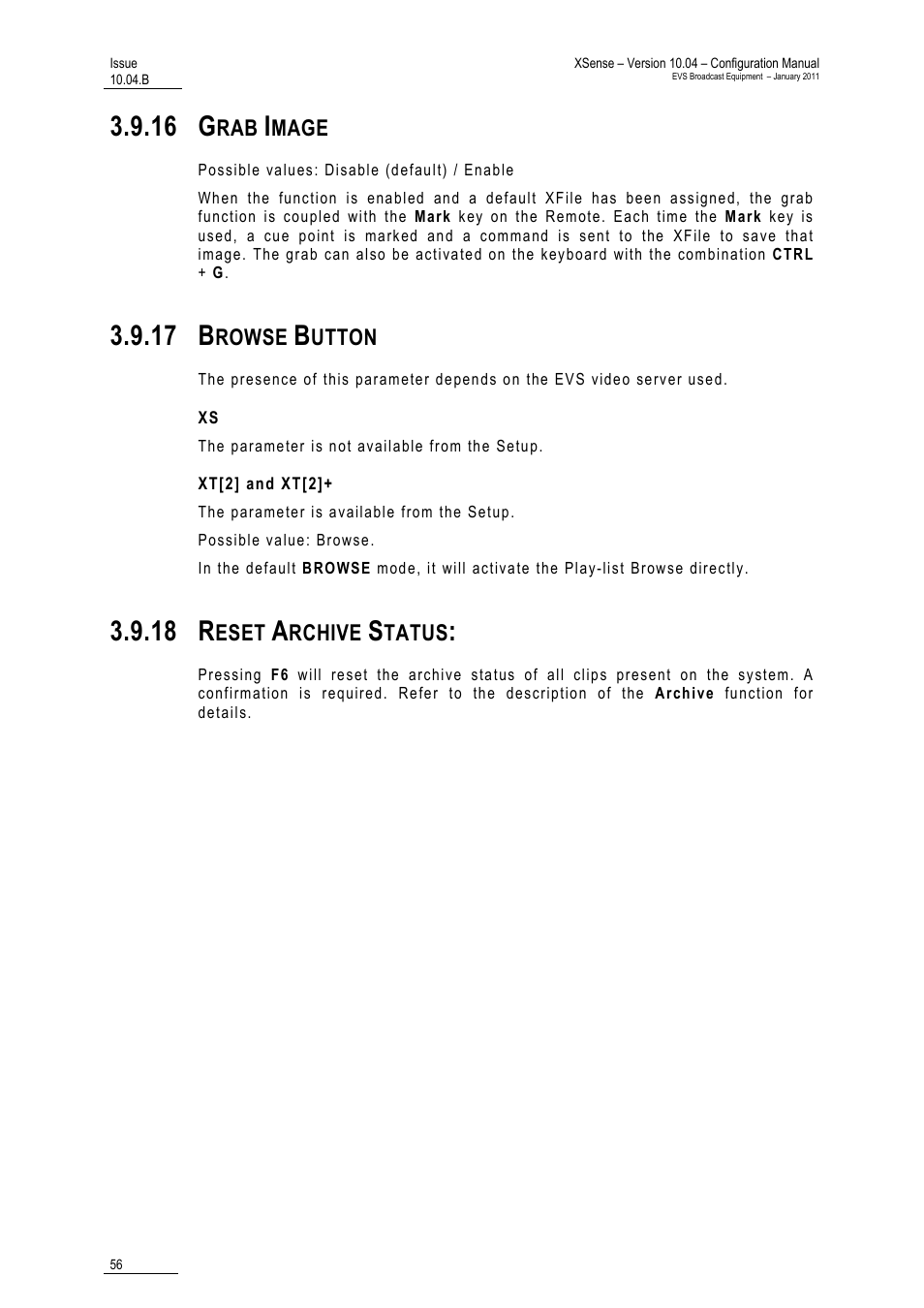 16 grab image, 17 browse button, Xt[2] and xt[2 | 18 reset archive status, 16 g, 17 b, 18 r | EVS XSense Version 10.04 - January 2011 Configuration Manual User Manual | Page 65 / 96