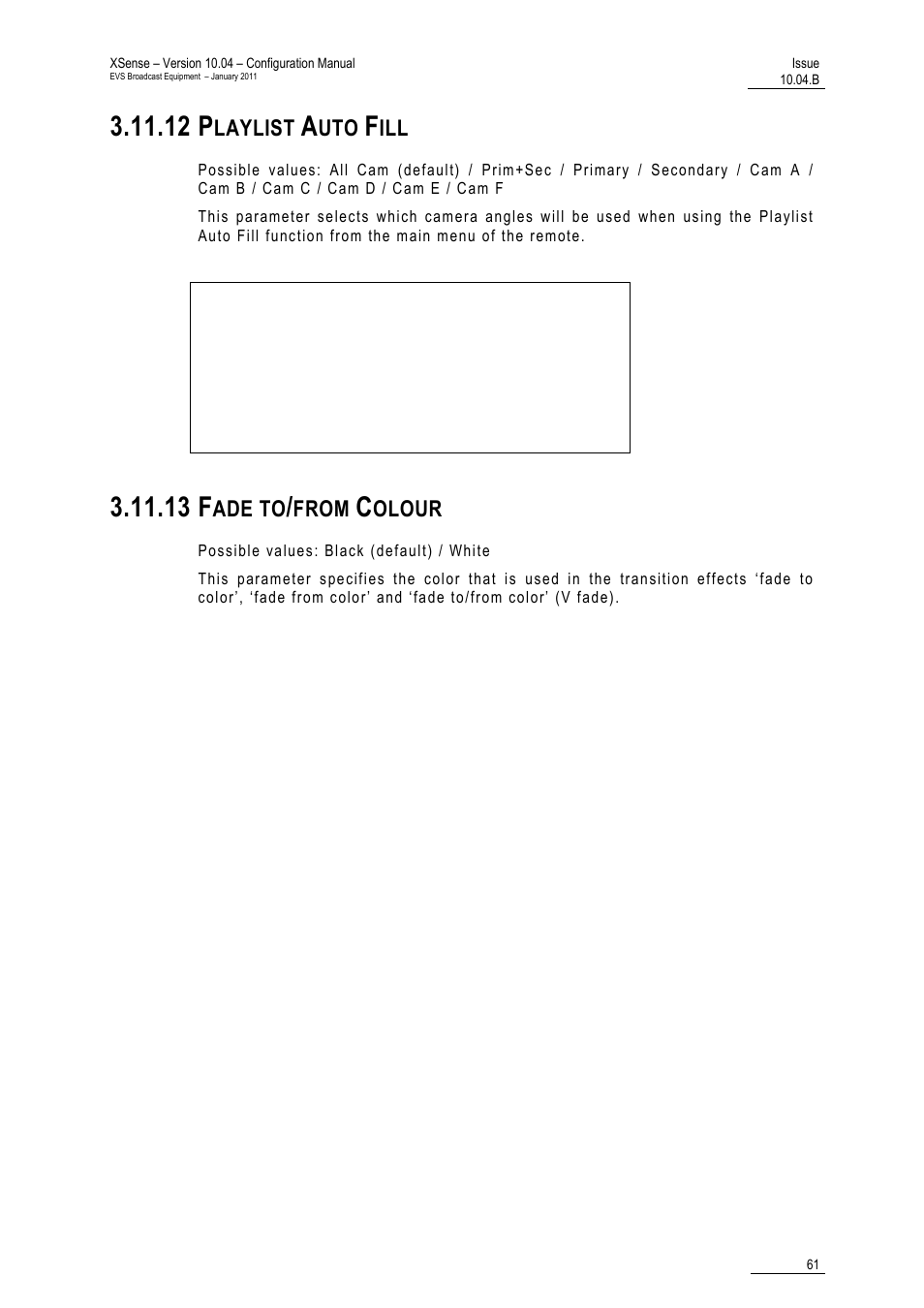 12 playlist auto fill, 13 fade to/from colour, 12 p | 13 f, Laylist, Ade to, From, Olour | EVS XSense Version 10.04 - January 2011 Configuration Manual User Manual | Page 70 / 96