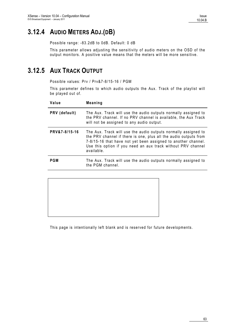 4 audio meters adj.(db), 5 aux track output, Udio | Eters, Rack, Utput | EVS XSense Version 10.04 - January 2011 Configuration Manual User Manual | Page 72 / 96