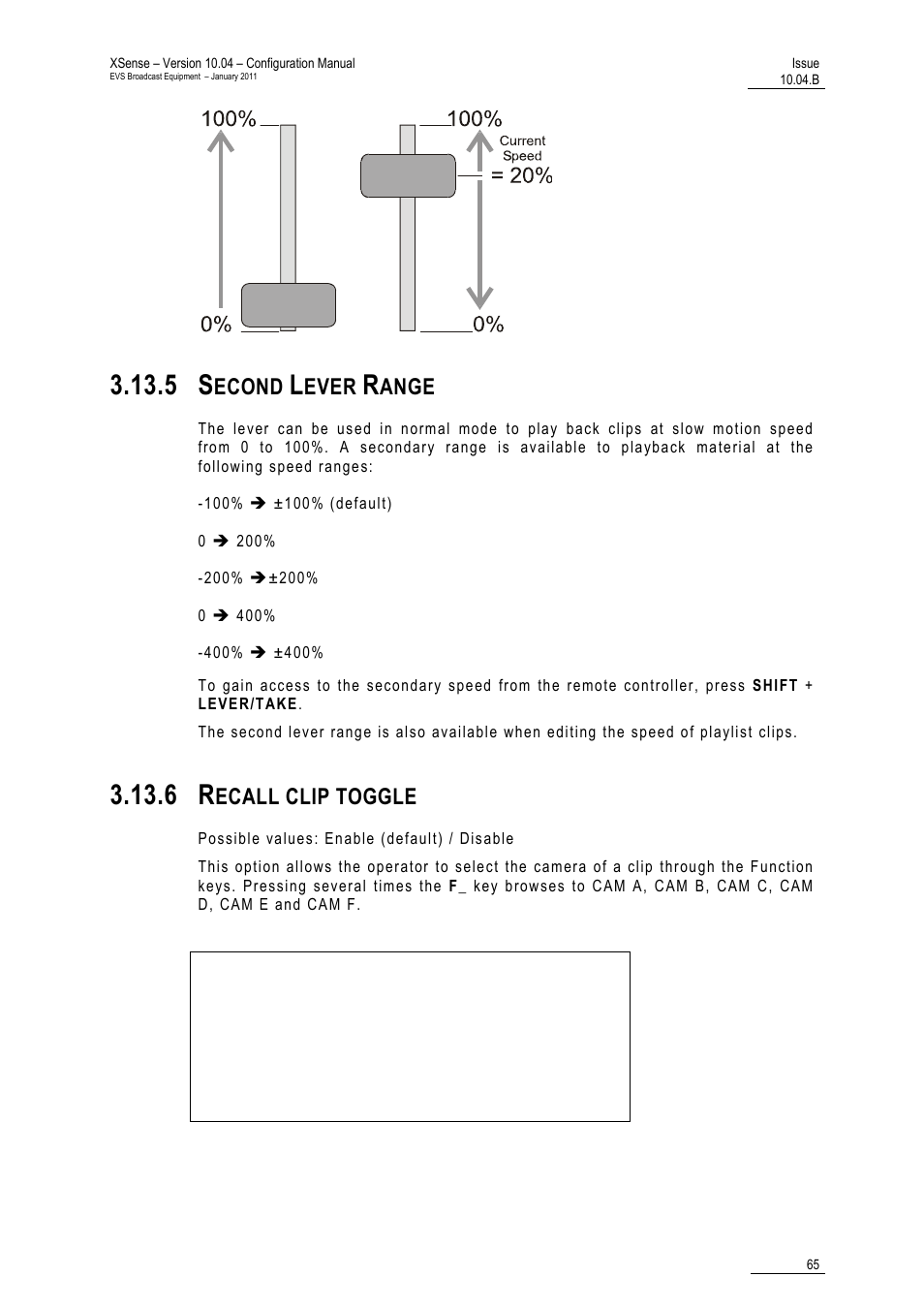 5 second lever range, 6 recall clip toggle, Econd | Ever, Ange, Ecall clip toggle | EVS XSense Version 10.04 - January 2011 Configuration Manual User Manual | Page 74 / 96