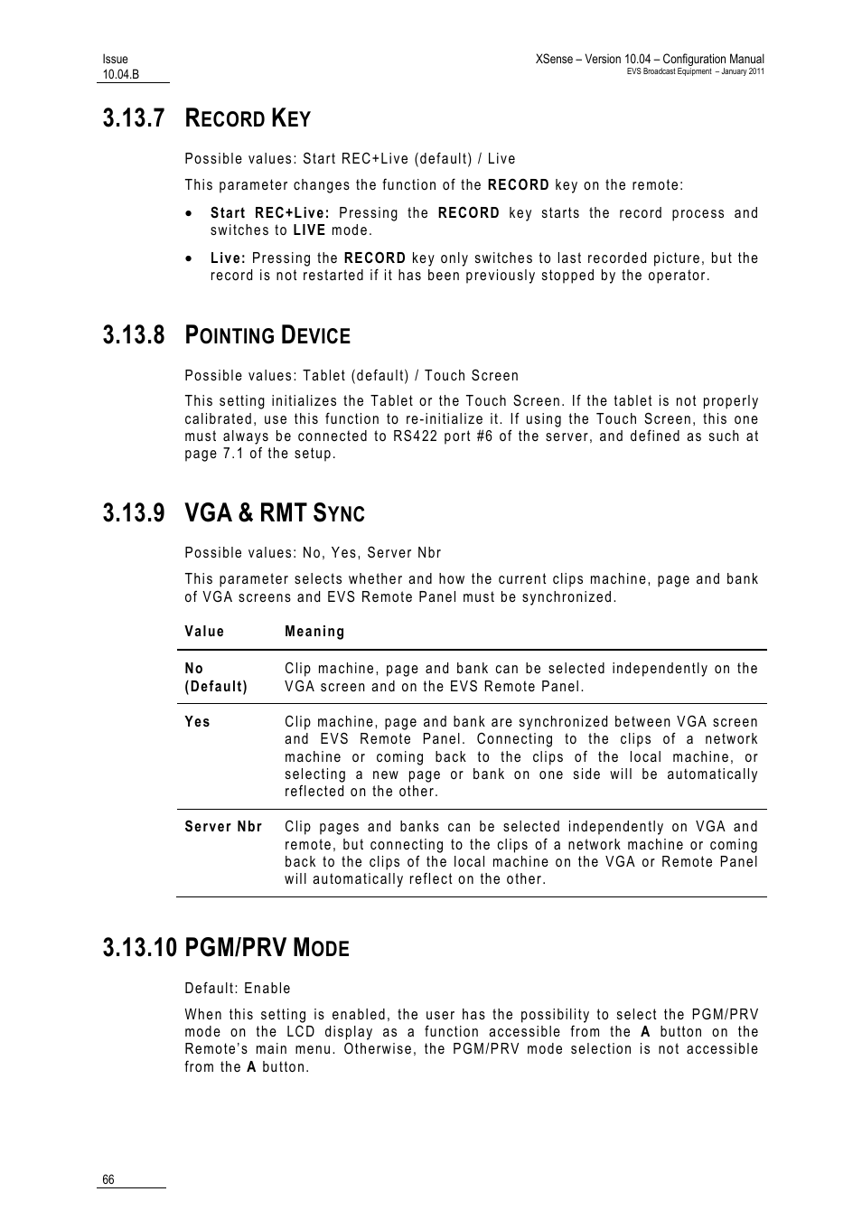 7 record key, 8 pointing device, 9 vga & rmt sync | 10 pgm/prv mode, 9 vga, 10 pgm/prv | EVS XSense Version 10.04 - January 2011 Configuration Manual User Manual | Page 75 / 96