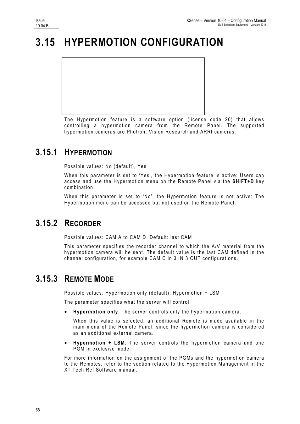 15 hypermotion configuration, 1 hypermotion, 2 recorder | 3 remote mode, Ypermotion, Ecorder, Emote | EVS XSense Version 10.04 - January 2011 Configuration Manual User Manual | Page 77 / 96