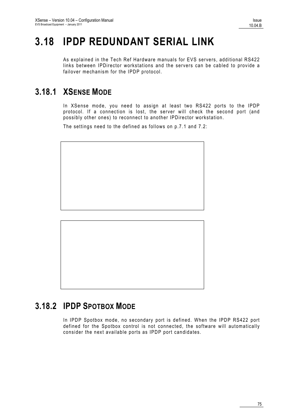 18 ipdp redundant serial link, 1 xsense mode, 2 ipdp spotbox mode | 1 xs, 2 ipdp | EVS XSense Version 10.04 - January 2011 Configuration Manual User Manual | Page 84 / 96