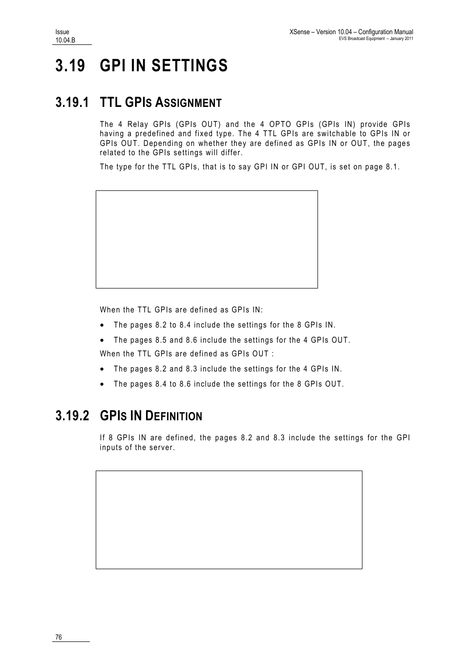 19 gpi in settings, 1 ttl gpis assignment, 2 gpis in definition | 1 ttl, 2 gpi, Ssignment, Efinition | EVS XSense Version 10.04 - January 2011 Configuration Manual User Manual | Page 85 / 96