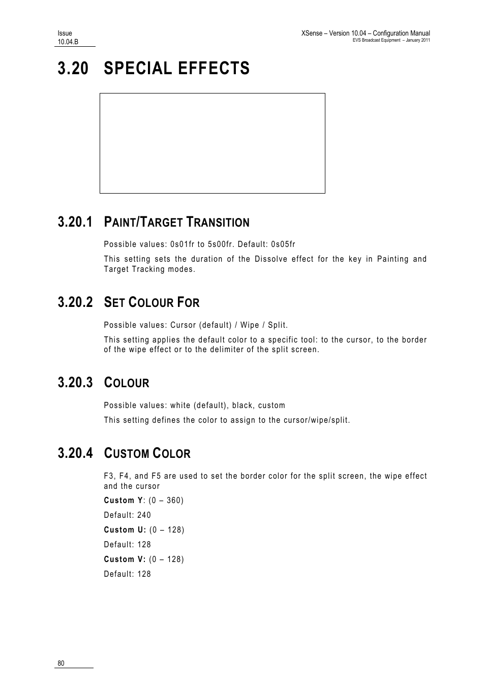 20 special effects, 1 paint/target transition, 2 set colour for | 3 colour, 4 custom color | EVS XSense Version 10.04 - January 2011 Configuration Manual User Manual | Page 89 / 96