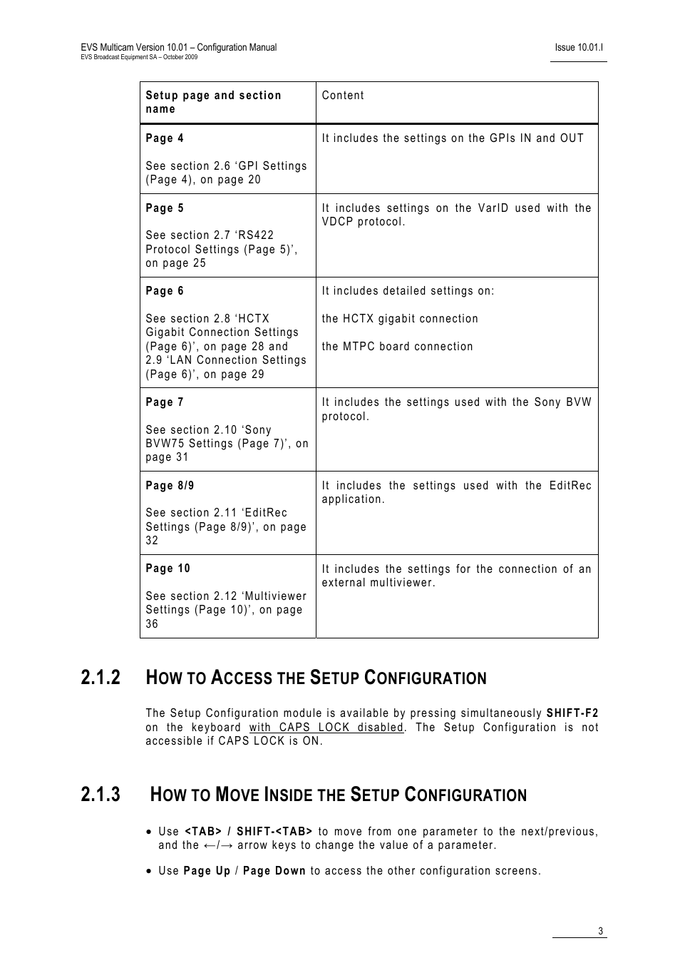 2 how to access the setup configuration, 3 how to move inside the setup configuration, Guration | Ow to, Ccess the, Etup, Onfiguration, Nside the | EVS MulticamLSM Version 10.01 - October 2009 Configuration Manual User Manual | Page 10 / 93