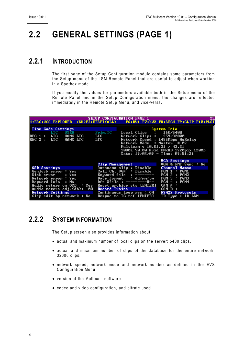 1 introduction, 2 system information, 2 general settings (page 1) | Ntroduction, Ystem information | EVS MulticamLSM Version 10.01 - October 2009 Configuration Manual User Manual | Page 11 / 93