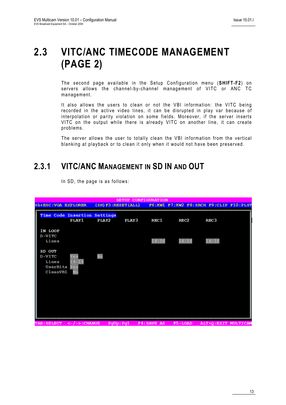 1 vitc/anc management in sd in and out, 3 vitc/anc timecode management (page 2), 1 vitc/anc | EVS MulticamLSM Version 10.01 - October 2009 Configuration Manual User Manual | Page 20 / 93