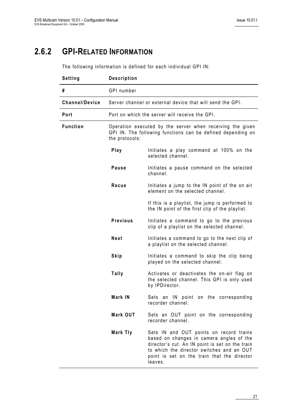 2 gpi-related information, 2 gpi-r, Elated | Nformation | EVS MulticamLSM Version 10.01 - October 2009 Configuration Manual User Manual | Page 28 / 93