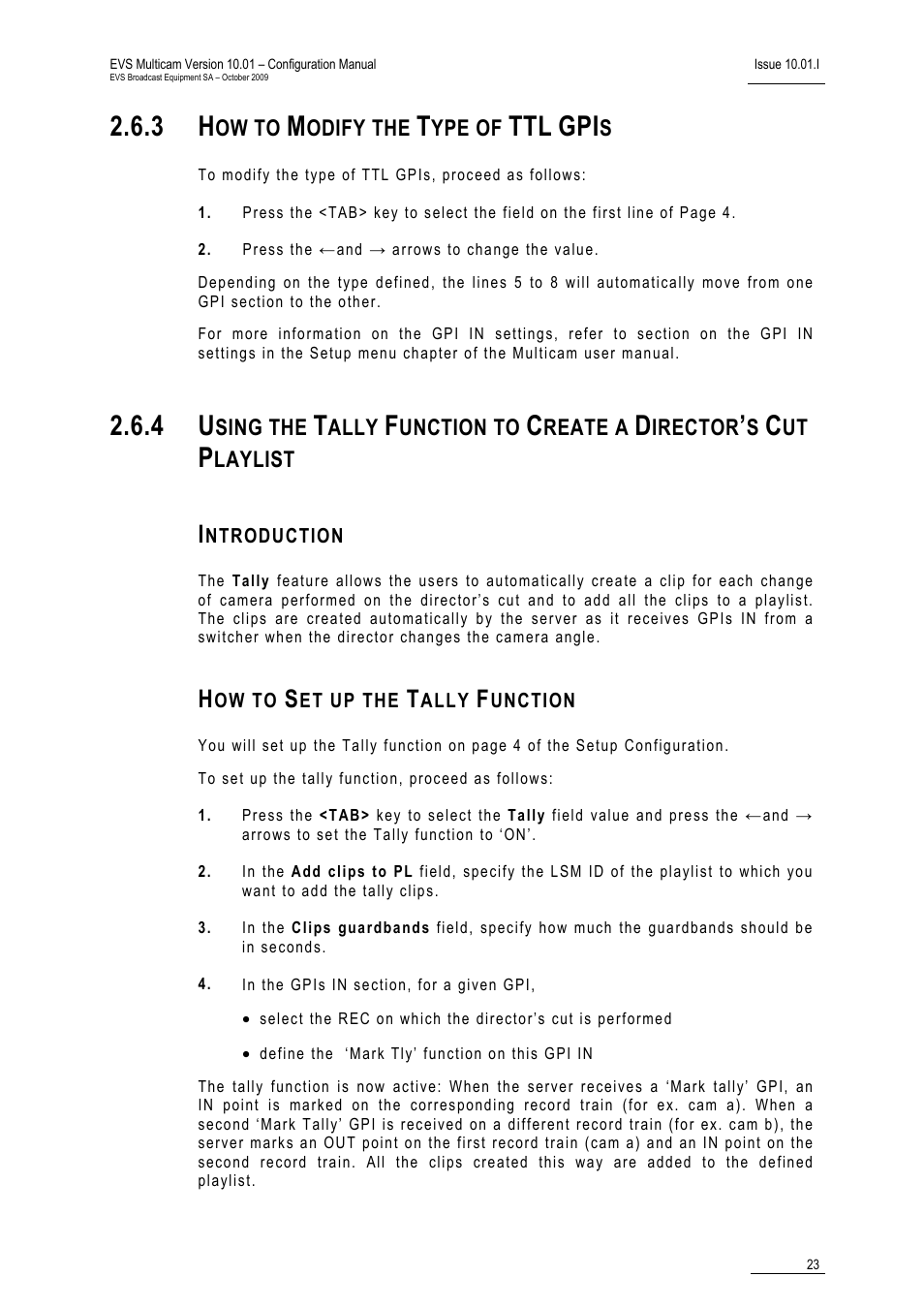 3 how to modify the type of ttl gpis, Introduction, How to set up the tally function | List | EVS MulticamLSM Version 10.01 - October 2009 Configuration Manual User Manual | Page 30 / 93