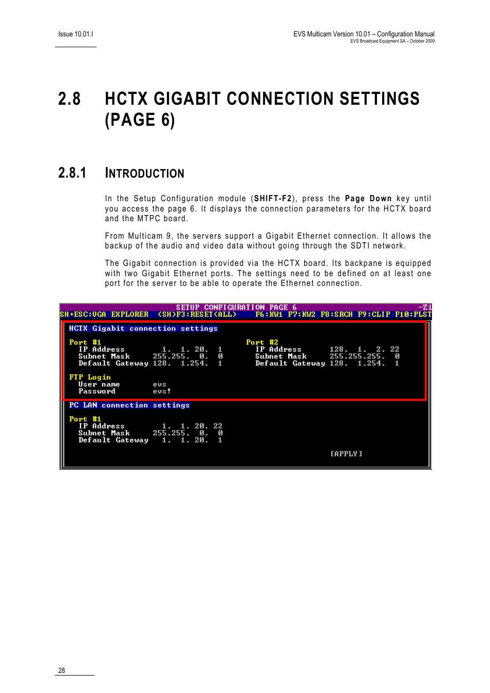 1 introduction, 8 hctx gigabit connection settings (page 6), Ntroduction | EVS MulticamLSM Version 10.01 - October 2009 Configuration Manual User Manual | Page 35 / 93