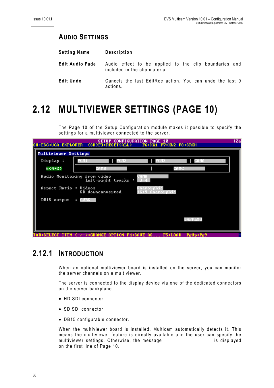 Audio settings, 1 introduction, 12 multiviewer settings (page 10) | Ntroduction | EVS MulticamLSM Version 10.01 - October 2009 Configuration Manual User Manual | Page 43 / 93