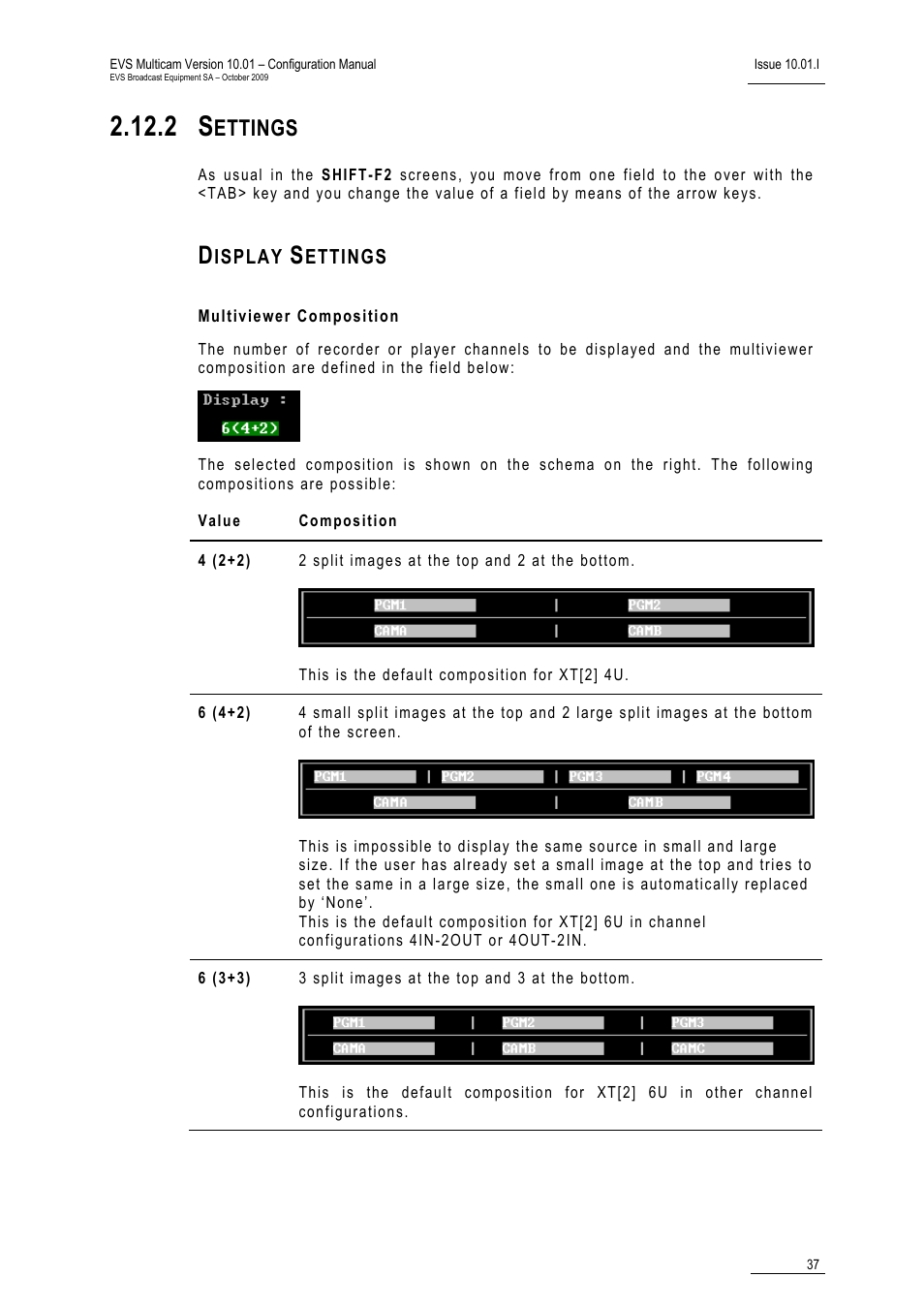 2 settings, Display settings, Multiviewer composition | Ettings | EVS MulticamLSM Version 10.01 - October 2009 Configuration Manual User Manual | Page 44 / 93