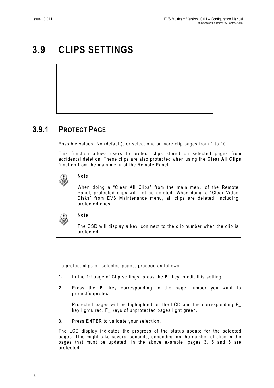 9 clips settings, Rotect, How to protect clips on selected pages | EVS MulticamLSM Version 10.01 - October 2009 Configuration Manual User Manual | Page 57 / 93