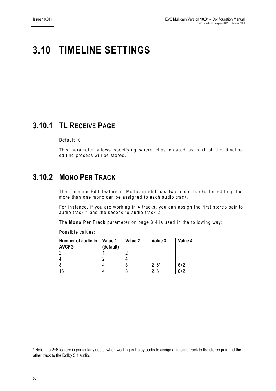 10 timeline settings, 2 mono per track, 1 tl | Eceive, Rack | EVS MulticamLSM Version 10.01 - October 2009 Configuration Manual User Manual | Page 63 / 93