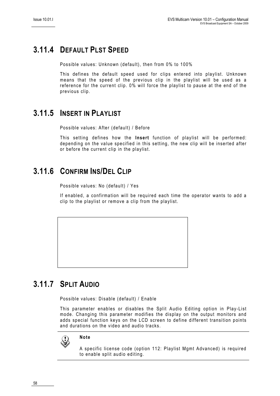 4 default plst speed, 5 insert in playlist, 6 confirm ins/del clip | 7 split audio | EVS MulticamLSM Version 10.01 - October 2009 Configuration Manual User Manual | Page 65 / 93