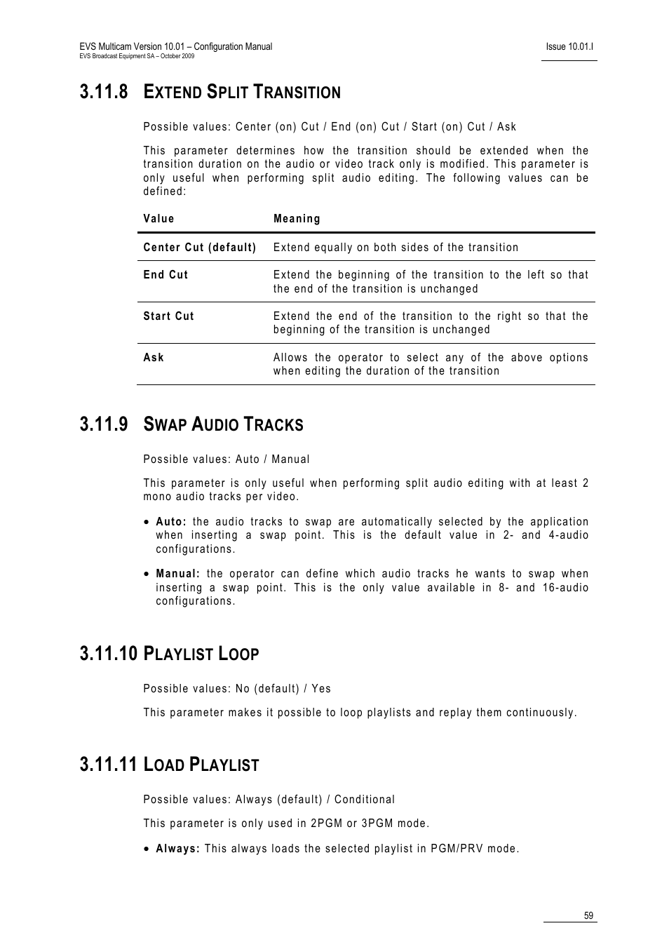 8 extend split transition, 9 swap audio tracks, 10 playlist loop | 11 load playlist, 10 p, 11 l | EVS MulticamLSM Version 10.01 - October 2009 Configuration Manual User Manual | Page 66 / 93