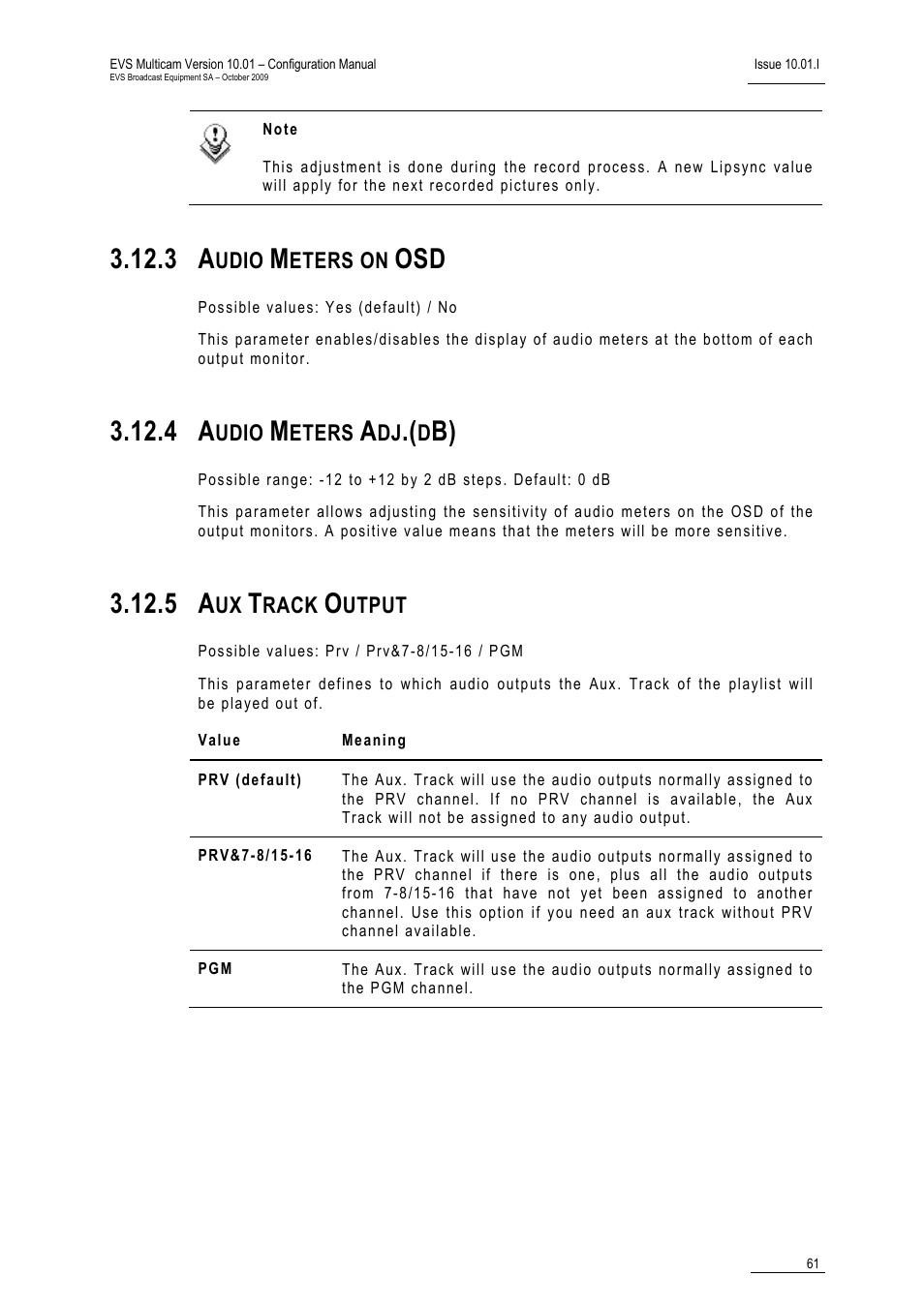3 audio meters on osd, 4 audio meters adj.(db), 5 aux track output | EVS MulticamLSM Version 10.01 - October 2009 Configuration Manual User Manual | Page 68 / 93