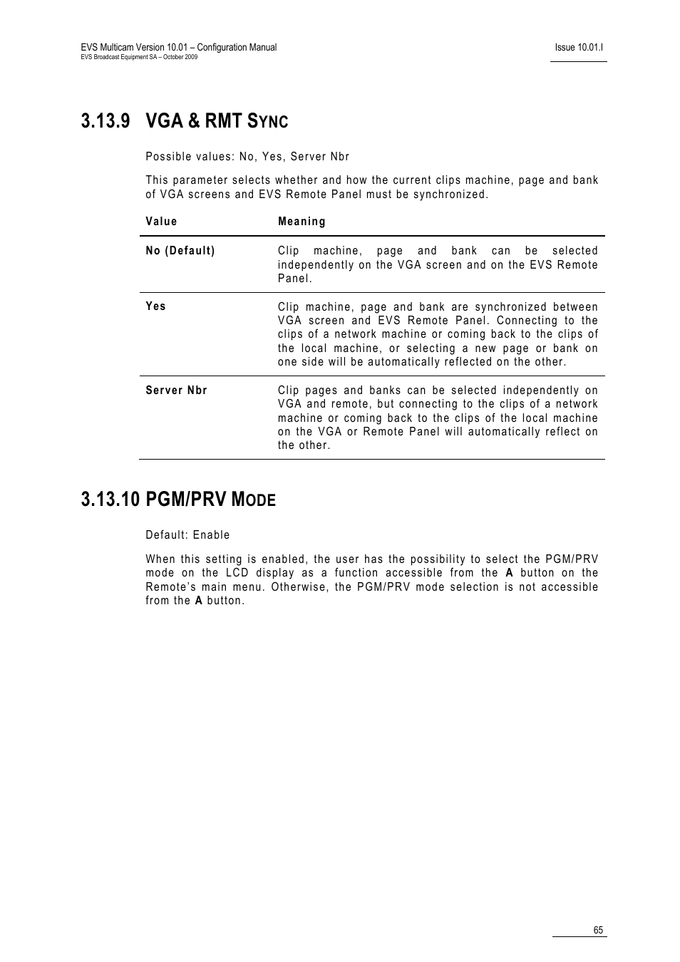 9 vga & rmt sync, 10 pgm/prv mode, 9 vga | 10 pgm/prv | EVS MulticamLSM Version 10.01 - October 2009 Configuration Manual User Manual | Page 72 / 93
